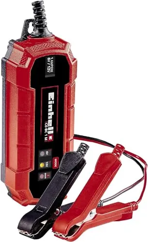 Einhell CE-BC 1 M Batterie-Ladegerät - Intelligentes Fahrzeugbatterie-Ladegerät mit Mikroprozessorsteuerung, ideal für 6V und 12V Batterien, schützt die Lebensdauer und eignet sich perfekt für Saisonfahrzeuge.