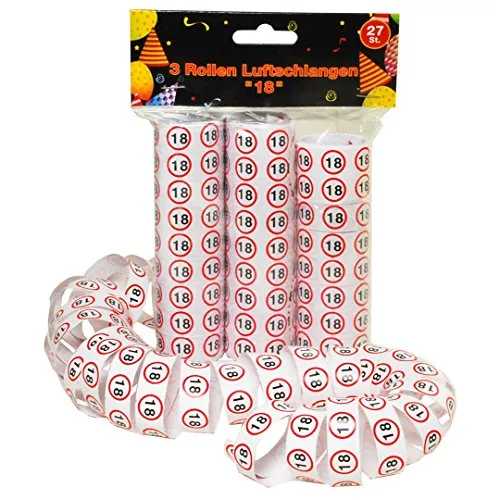 Udo Schmidt 11479 Luftschlangen-3 Rollen je 9 STK. -Verkehrszeichen, Zahl 18
