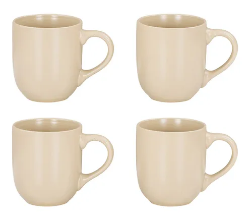 Levandeo® Becher, 4er Set Steingut Tassen 300ml Beige Creme Kaffeetasse Kaffeebecher