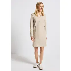Sommerkleid STREET ONE, Damen, Gr. 40, EURO-Größen, beige (malted beige), Web, 100% Baumwolle, unifarben, normal knielang, V-Ausschnitt, Umschlagsaum, Kleider Sommerkleid, in Unifarbe