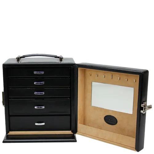 Windrose Schmuckkoffer Merino schwarz - Handgefertigte Eleganz - Schmuckkästen mit integrierter Schmucktasche, aus hochwertigem Feinsynthetik in edler Lederoptik, ideal für stilvolle Aufbewahrung.