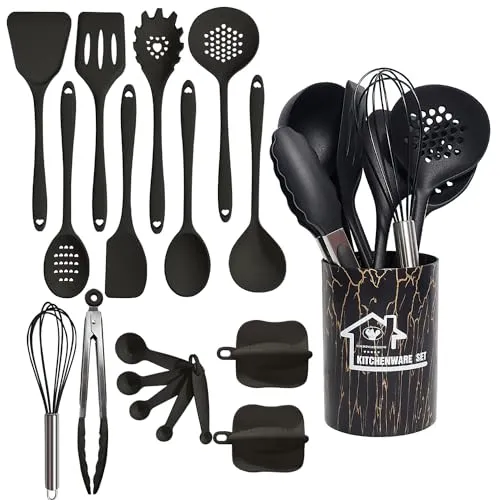 Stück Küchenhelfer Set,Silikon Küchenhelfer Set,Kochutensilien Kochbesteck Set mit Non-stick Heat-Resistant Silicone Kitchen Utensils. (schwarz) 18