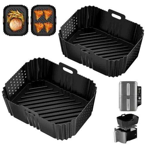 Chiluxendo 2 Pcs Silikonform für Heißluftfritteuse, Wiederverwendbar Air Fryer Silicone Pot, Silikoneinsatz Rechteckig, Silikon Backpapier, Airfryer Zubehör für Backofen, Mikrowelle Kuchenbackform