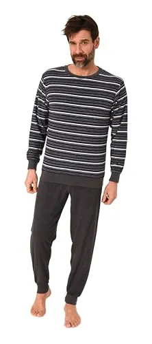 Normann Herren Frottee Schlafanzug lang mit Bündchen - Übergrößen - anthrazit - Komfortabler Herren Schlafanzug aus hochwertigem Frottee in eleganter Streifenoptik. Mit praktischen Bündchen für optimalen Sitz und angenehme Wärme in der kalten Jahreszeit. Verfügbar in Übergrößen für besten Tragekomfort.
