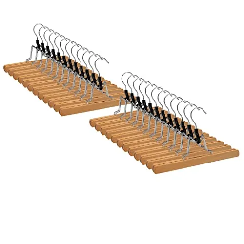 Hosenbügel Klemmbügel VonBueren | Rutschfester Hosenspanner aus Holz - Hosenbügel aus Holz mit Filzeinlage für festen Halt und Anti-Rutsch-Effekt. 360° drehbarer Haken für flexible Nutzung im Kleiderschrank. 24er Set für platzsparende Organisation und lange Lebensdauer.