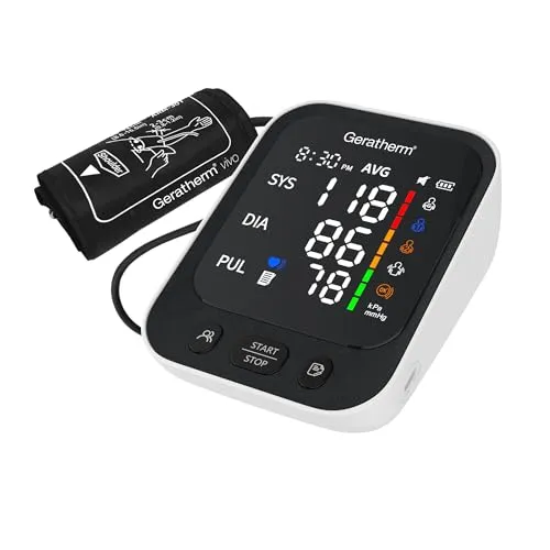 GERATHERM vivo – Präzises digitales Oberarm Blutdruckmessgerät & Pulsmesser für zwei Nutzer/Blutdruckgerät mit Manschettensitzkontrolle und WHO-Indikator/Blutdruckmesser