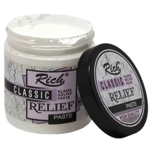 Rich Reliefpaste 1x250 cc (350 gr), Classic, Strukturpaste, Modellierpaste für Kunstprojekte, Acrylfarbe, DIY, Ideal für Malerei und Bastelarbeiten, Hochwertige Paste für kreative Anwendungen