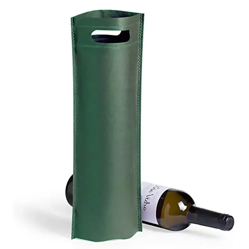VINAK – 10er-Pack robuste, heißversiegelte Weinflaschenbeutel aus Vliesstoff mit Tragegriffen. Ideal als Gastgeschenk für Hochzeiten, Taufen und Geburtstage. (D - Grün)