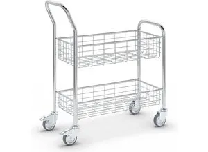 eurokraft pro Büro- und Postwagen, Tragfähigkeit 200 kg, weißaluminium, LxBxH 890 x 380 x 1010 mm, 2 Etagen