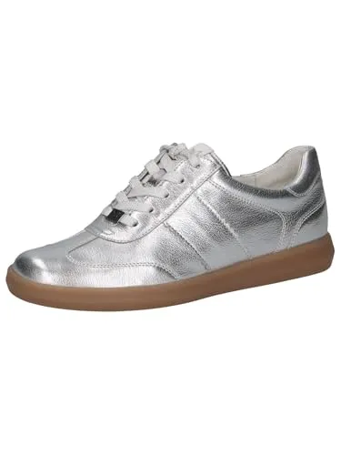 CAPRICE Damen Sneaker flach aus Leder, Silber (Silver Metal), 38.5 EU - Damen-Sneaker mit AIRMOTION Sohlentechnologie für optimale Luftzirkulation und federnden Komfort. Hochwertiges Leder und ideale Passform für ein stilvolles Freizeit-Outfit.