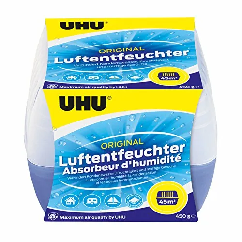 UHU 110923 Luftentfeuchter Airmax, Verhindert Feuchtigkeit und muffige Gerüche in Räumen bis zu 45 m³, 450 g
