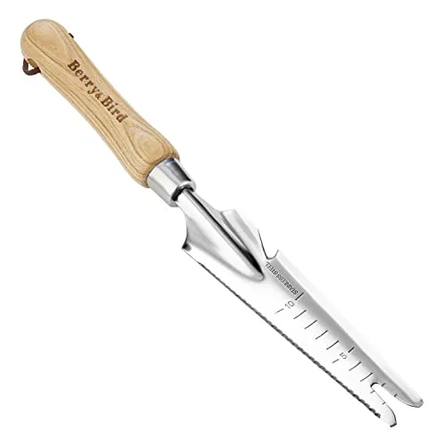 Unkrautjäter Garten Hand Weeder mit Zahnung und Skala, Edelstahl mit 5 In 1 Mini Gartenwerkzeug, Bodenmesser Landwirtschaftswerkzeug zum Pflanzen Unkrautstechen Umgraben Umpflanzen Schneiden Messen