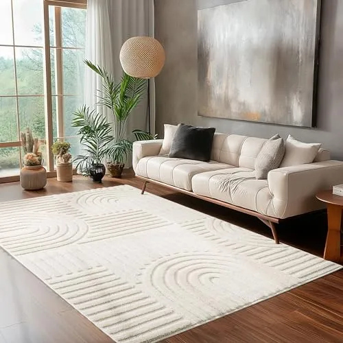 Carpettex Teppich Läufer 60 x 110 cm Creme Skandi-Look - 3D Effekt Boho Muster Teppich Waschbar und Flauschig - Teppich für Wohnzimmer, Schlafzimmer und Esszimmer