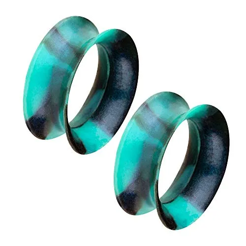 Piercingfaktor Flesh Tunnel Ohr Plug Piercing Creole Ohrring Ohrpiercing Tribal extra flexibel Weich Paar zweifarbig Schimmer Set Türkis Schwarz 8mm
