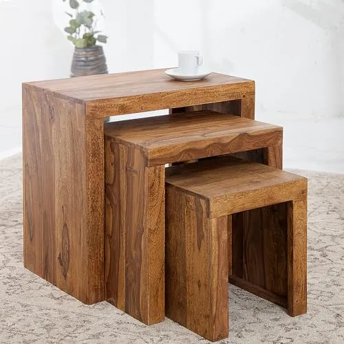 invicta INTERIOR 3er-Set Beistelltische MAKASSAR in beige von Invicta Interior