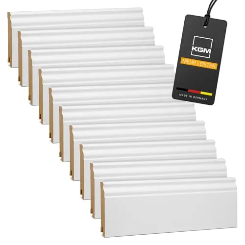 KGM Hamburger Sockelleiste Altberliner Profil – Weiß folierte MDF Fußbodenleiste (40 St. / 96 Meter)
