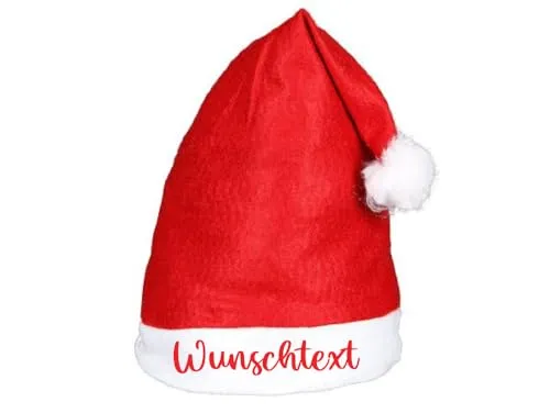 Santa Magix Weihnachtsmütze personalisiert – Nikolausmütze mit Name, Wunschtext oder Firmenlogo – rote Weihnachtsmann Mütze mit Bommel – ideal für Weihnachtsfeier, Nikolaus, Xmas, Weihnachten