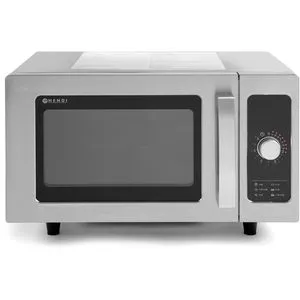 Hendi Mikrowelle 281352, Edelstahl, 1000 Watt, ohne Drehteller - Mikrowelle mit 23 Liter Garraum und innovativer rotierender Magnetronantenne für gleichmäßiges Aufheizen ohne Drehteller. Ideal für präzises Kochen.