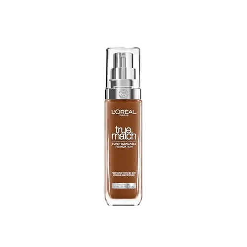 L'Oréal Paris, True Match Foundation, nahtlos verblendbar, mit Hyaluronsäure, vegane Formel, flüssige Textur, mittlere Deckkraft, natürliches Finish, für alle Hauttypen, 9.R/C Cool Deep, 30 ml