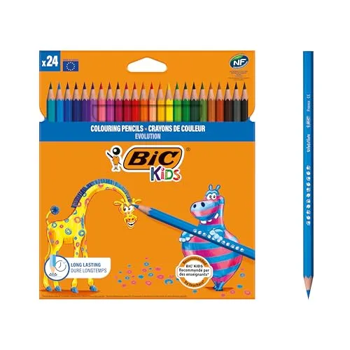 BIC Kids Buntstifte ECOlutions Evolution - 24 Farben im Karton Etui, bruchsichere Mine ohne Holz, ideal für Kinder ab 5 Jahren