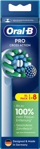 Oral-B Pro Cross Action Ersatz-Bürstenköpfe 8stk. - Effektive Zahnreinigung - Ersatzbürsten für elektrische Zahnbürsten mit innovativen X-förmigen Borsten, die bis zu 100% mehr Plaque entfernen. Ideal für optimale Mundhygiene und gesünderes Zahnfleisch.