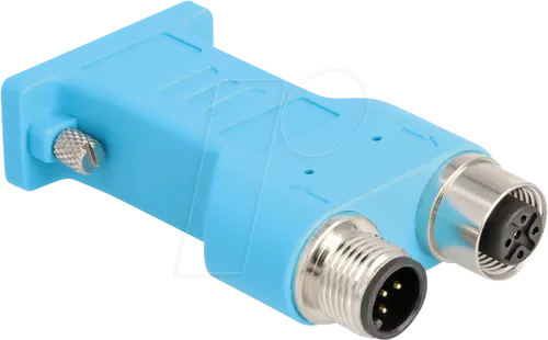 Delock D-Sub 9 Buchse zu M12 Stecker 5-polig - Sonstige Kabel & Adapter, ideal für CAN Bus Anwendungen mit 180° Verteiler und robuster Bauweise in Blau.