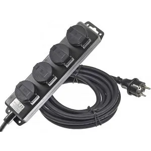 ChiliTec Steckdosenleiste 24005, 4-fach mit 10m Kabel - Steckdosen & Zubehör – Spritzwassergeschützt (IP44) mit 4 Schutzkontakt-Steckdosen und 10 m robuster Gummischlauchleitung, ideal für Innen- und Außenbereiche.