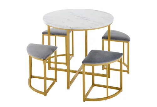 OKWISH Essgruppe 5-teilig mit Esstisch und 4 Hockern