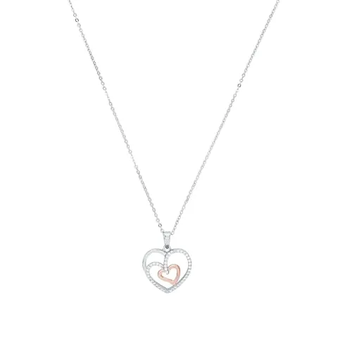 Amor Kette mit Anhänger 925 Sterling Silber - Bicolor Damen Halskette mit Herz-Anhänger aus 925 Sterling Silber, verziert mit funkelnden Zirkonia. Ideal als Geschenk für besondere Anlässe, kommt in einer eleganten Schmuck Geschenk Box.