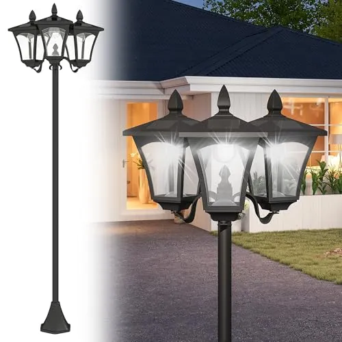 Outsunny Solar Gartenlaterne mit 3-flammiger Edelstahl-Mast - Lampen für den Außenbereich, energieeffiziente Solarlampe mit automatischem Lichtsensor und bis zu 6 Stunden Beleuchtung für Garten und Terrasse.