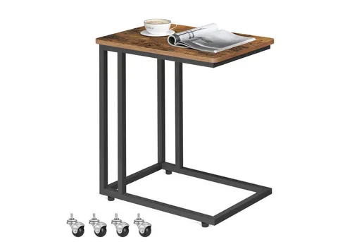 VASAGLE Beistelltisch mit Rollen - C-Form, mobiler Kaffeetisch in Vintagebraun-Schwarz, ideal für modernes Wohnen und flexible Nutzung
