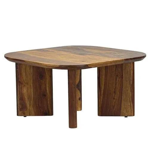 FineBuy Couchtisch Sheesham Massivholz 60cm quadratisch – Handgefertigter Wohnzimmertisch aus Echtholz mit abgerundeten Kanten im modernen Design