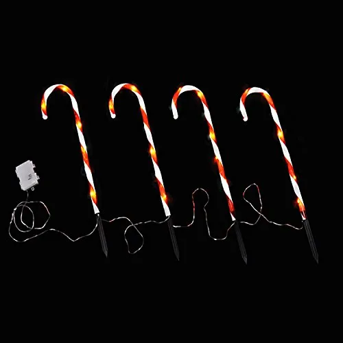 Mojawo 4er Set Zuckerstangenstäbe mit 32 weißen LEDs Batteriebetrieben LED-Gartenleuchtstäbe Leuchtstab Zuckerstange