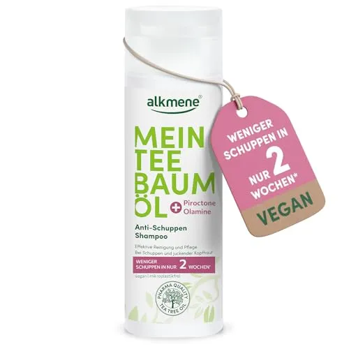 alkmene Mein Teebaumöl Anti Schuppen Shampoo 200 ml - Shampoo gegen Schuppen & juckende Kopfhaut mit 100% naturreinem Teebaumöl, reduziert Schuppen nachweislich in nur 2 Wochen und ist vegan sowie klimaneutral.