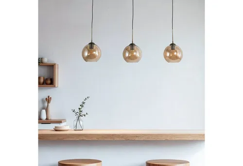 Lindby Pendelleuchte Sofian - dimmbar, 3-flammig, amber Glas - Moderne Pendelleuchte aus Eisen und amber Glas, dimmbar für stimmungsvolles Licht in Wohnräumen. Ideal für Schlafzimmer, Esszimmer und mehr.