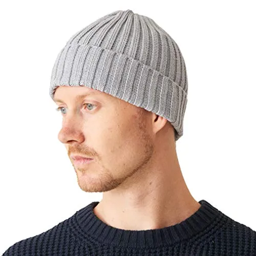 CHARM Herren Fisherman Beanie 100% Baumwolle Damen Strick Beanie Mütze Klassisches Einfaches Design Gerippt Slouch Hut Hellgrau