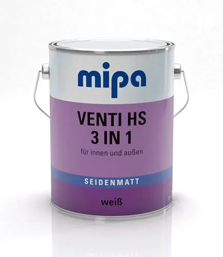 Mipa Ventilack HS 3 in1 Alkydharz Holzlack weiss seidenmatt 2,5Ltr. - Farben & Lacke: Aromatenfreier Holzlack für witterungsbeständige und strapazierfähige Lackierungen, ideal für Fenster und Innen- sowie Außenbereich.