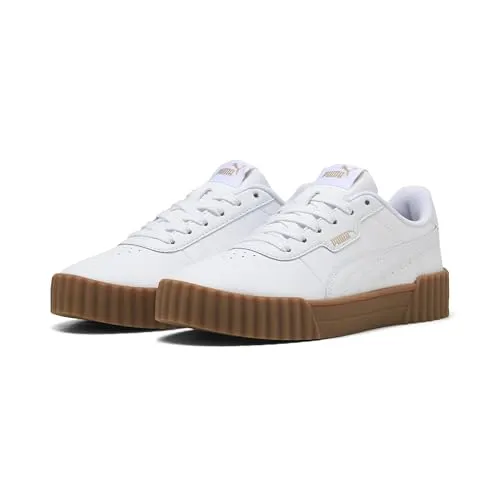 PUMA Damen Carina 3.0 Sneaker - White Gold-Gum, 37 EU - Damen-Sneaker mit trendigem Design und bequemer Dämpfung für den ganzen Tag.