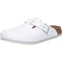 Birkenstock Boston SL Pantolette weiß - schmale Weite Gr. 40 - Hausschuhe mit hochwertigem Naturleder und anatomisch geformtem Kork-Latex-Fußbett für optimalen Komfort. Ideal für Beruf und Freizeit, rutschhemmende Sohle sorgt für Sicherheit.