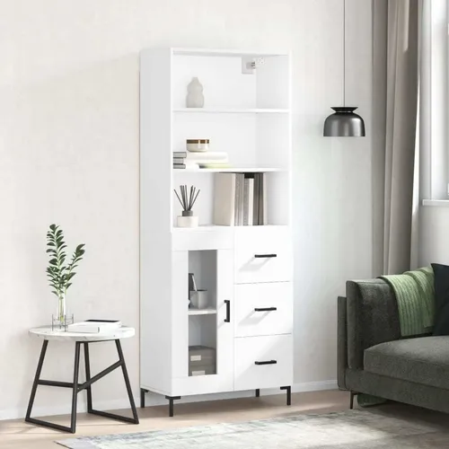 vidaXL Highboard Weiß 69,5x34x180 cm - Stylisches Wohnzimmerschrank aus Holzwerkstoff mit viel Stauraum und stabilen Eisenbeinen für ein elegantes Ambiente.