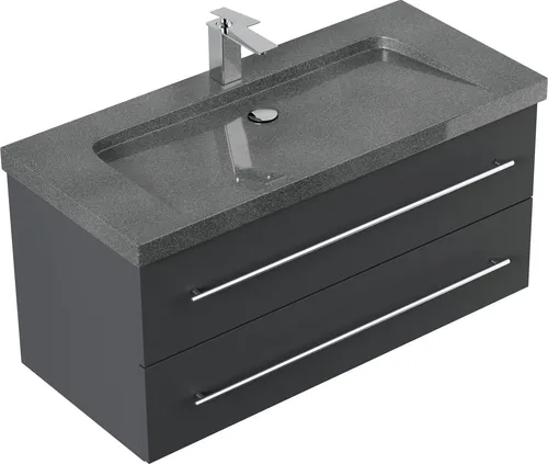 Badmöbel Granit G654 YAMO 100 cm – Hochglanz Eleganz - Badezimmermöbel mit einzigartigem Granitwaschbecken und Soft-Close-System. Hochwertige Anti-Fingerprint-Oberfläche für pflegeleichte Eleganz und Funktionalität.