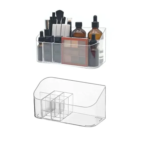 LINFIDITE 2 Stück Make-up Organizer, Kosmetik Organizer mit 9 Fächern 2 herausnehmbaren Trennwänden,Badezimmerschrank Kosmetik Aufbewahrungshalter, Aufbewahrungsbox für Beauty Essentials Kristallklar