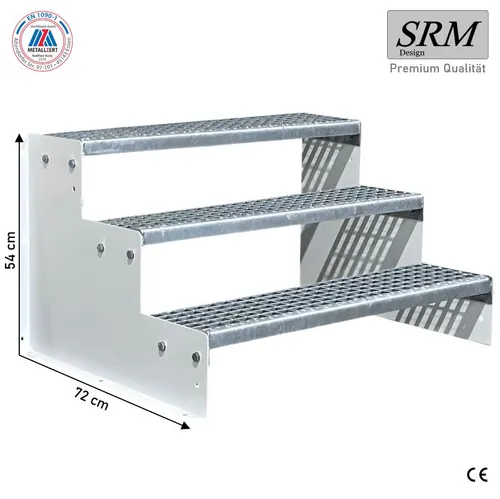Standtreppe freistehend 3 Stufen Weiß Stahl
