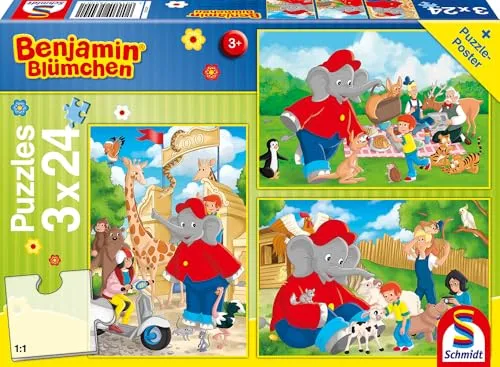 Im Zoo. Puzzle 3 x 24 Teile: Kinderpuzzle Benjamin Blümchen