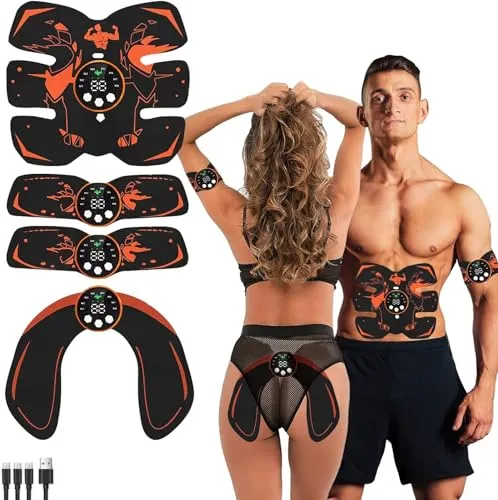 Yonars EMS Trainingsgerät, EMS Bauchmuskeltrainer mit 6 Modi & 18 Intensitäten, USB-Wiederaufladbarer Tragbarer Elektrostimulatoren Bauchtrainer Elektrisch für Bauch Arm Bein