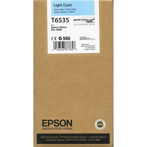Epson T6535 Tinte C13T653500 light cyan für Pro 4900 - Original Tintenpatrone für brillante Druckqualität, ideal für professionelle Fotodrucke.