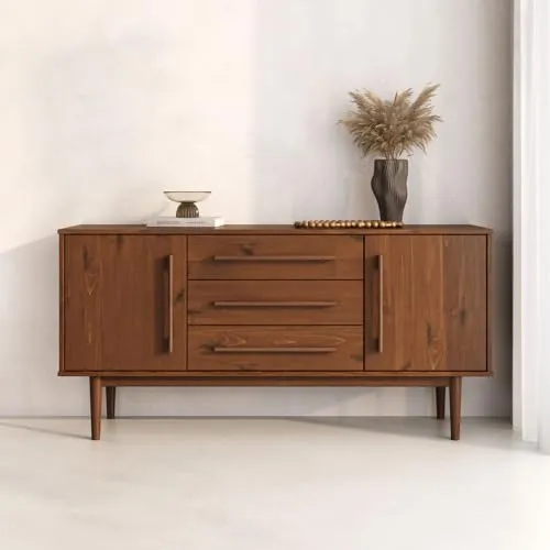 IDIMEX Sideboard TECCA mit 2 Türen & 3 Schubladen, Kastanie Farben – Massivholz Anrichte mit Stauraum, Schubladen mit Metallauszug, inklusive Wandbefestigung, Wohnzimmer Flurkommode