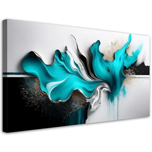 Feeby Bilder - Foto Geschenk - Türkis-Abstraktion 3D-Effekt - 120x60 1tlg - Leinwandbilder Wohnzimmer - Wandbild über dem Bett - Bild Schlafzimmer - Aesthetic Zimmer Deko - Modern Pictures