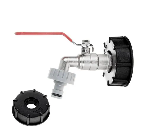Garronda Absperrventil IBC Auslaufhahn Set S60x6 mit Außengewinde AdaptermitNippelGD-0211, (Absperrventil), S60x6 auf 1