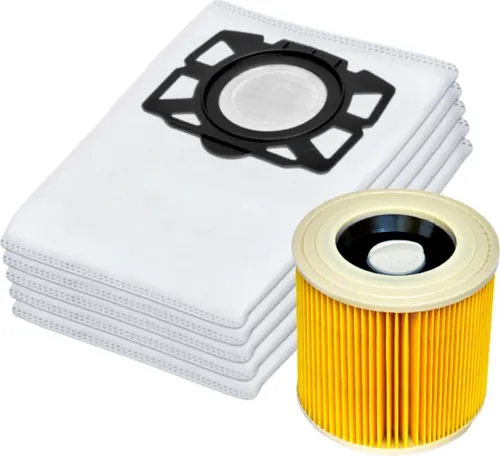 Invest 5 Staubsaugerbeutel + Filter geeignet für Kärcher KFI 357 KFI357 KA 40 2.863-314.0 WD2 Plus WD3 WD3s Ersatz